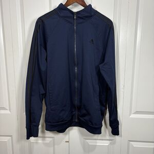 Adidas Jacket XL Full Zip Navy Track Athletic 3 Stripe Logo Streetwear Sporty